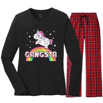 Funny Gift For Ironic Cool Unicorn Gangsta Rap Music Festival Women's Long Sleeve Flannel Pajama Set 