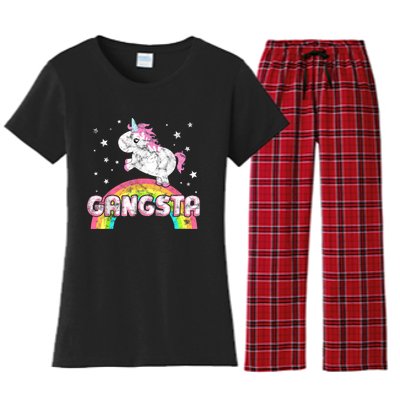 Funny Gift For Ironic Cool Unicorn Gangsta Rap Music Festival Women's Flannel Pajama Set