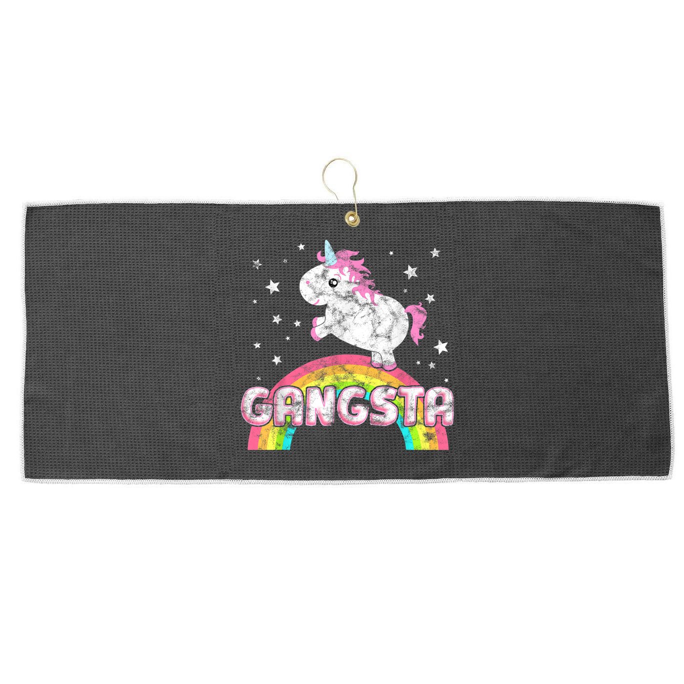 Funny Gift For Ironic Cool Unicorn Gangsta Rap Music Festival Large Microfiber Waffle Golf Towel