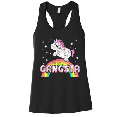 Funny Gift For Ironic Cool Unicorn Gangsta Rap Music Festival Women's Racerback Tank