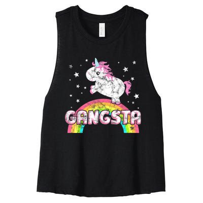 Funny Gift For Ironic Cool Unicorn Gangsta Rap Music Festival Women's Racerback Cropped Tank