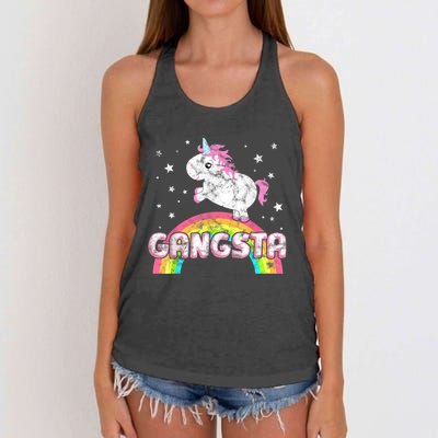 Funny Gift For Ironic Cool Unicorn Gangsta Rap Music Festival Women's Knotted Racerback Tank