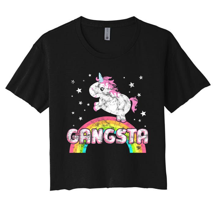 Funny Gift For Ironic Cool Unicorn Gangsta Rap Music Festival Women's Crop Top Tee