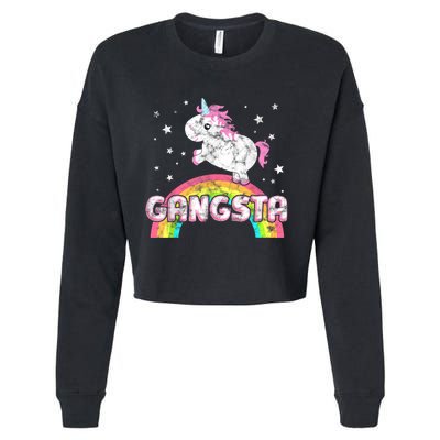 Funny Gift For Ironic Cool Unicorn Gangsta Rap Music Festival Cropped Pullover Crew