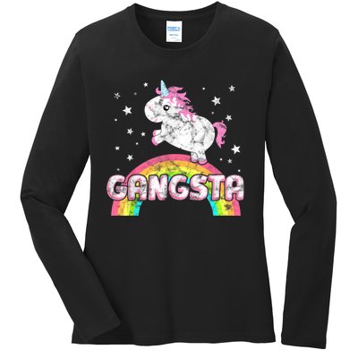 Funny Gift For Ironic Cool Unicorn Gangsta Rap Music Festival Ladies Long Sleeve Shirt