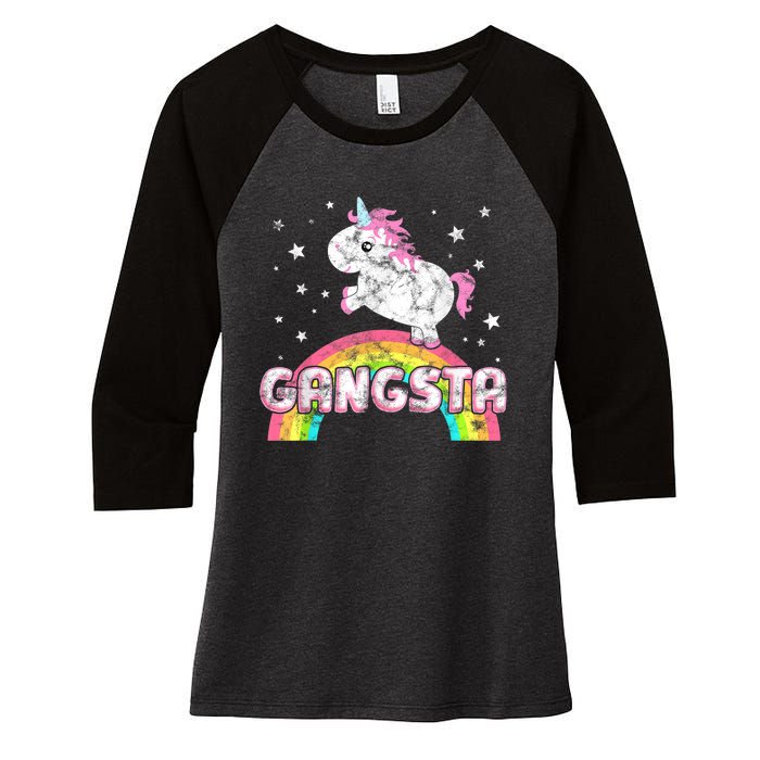 Funny Gift For Ironic Cool Unicorn Gangsta Rap Music Festival Women's Tri-Blend 3/4-Sleeve Raglan Shirt