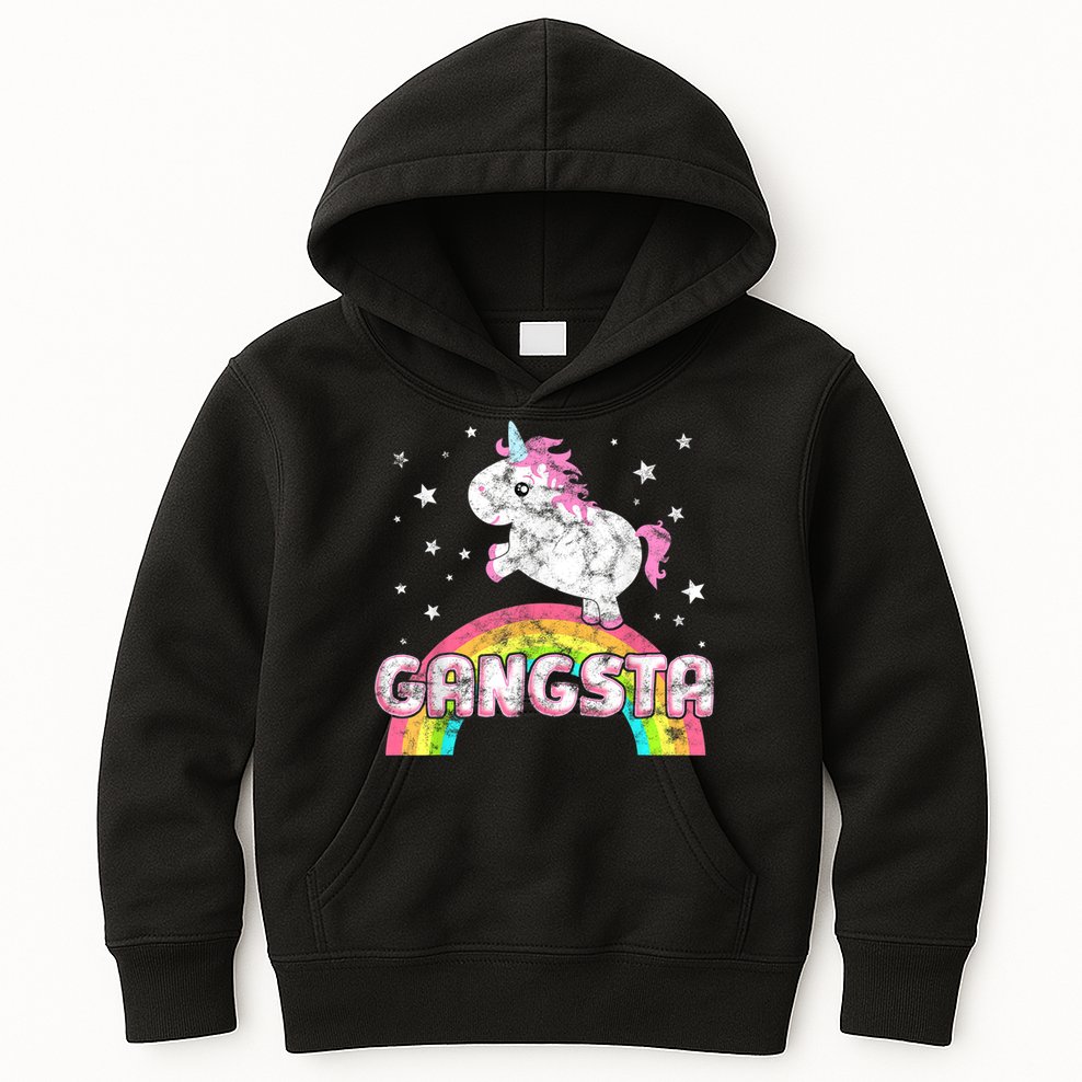 Funny Gift For Ironic Cool Unicorn Gangsta Rap Music Festival Kids Hoodie