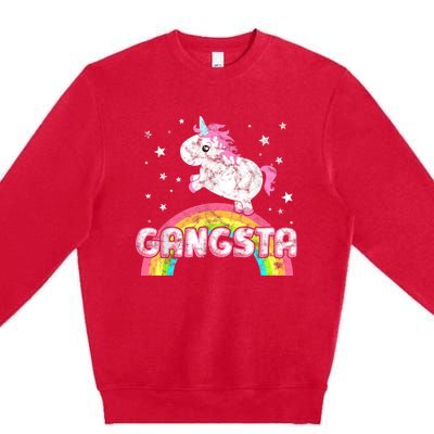 Funny Gift For Ironic Cool Unicorn Gangsta Rap Music Festival Premium Crewneck Sweatshirt