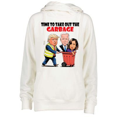 Funny Garbage For Trump 2024 Time To Take Out The Garbage Womens Funnel Neck Pullover Hood