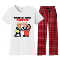 Funny Garbage For Trump 2024 Time To Take Out The Garbage Women's Flannel Pajama Set