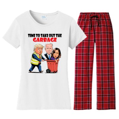 Funny Garbage For Trump 2024 Time To Take Out The Garbage Women's Flannel Pajama Set