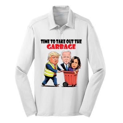 Funny Garbage For Trump 2024 Time To Take Out The Garbage Silk Touch Performance Long Sleeve Polo