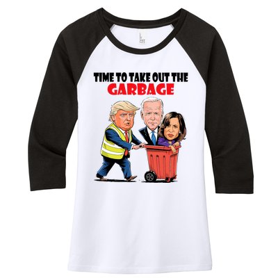 Funny Garbage For Trump 2024 Time To Take Out The Garbage Women's Tri-Blend 3/4-Sleeve Raglan Shirt