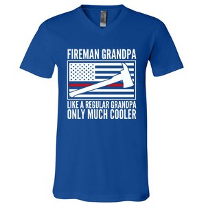 Fire Grandpa Funny Gift For Grandpa Firefighter Great Gift V-Neck T-Shirt