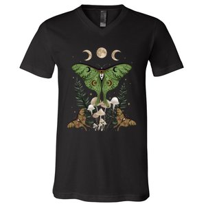 Fairy Grunge Fairycore Aesthetic Goth Luna Moth Mushroom V-Neck T-Shirt