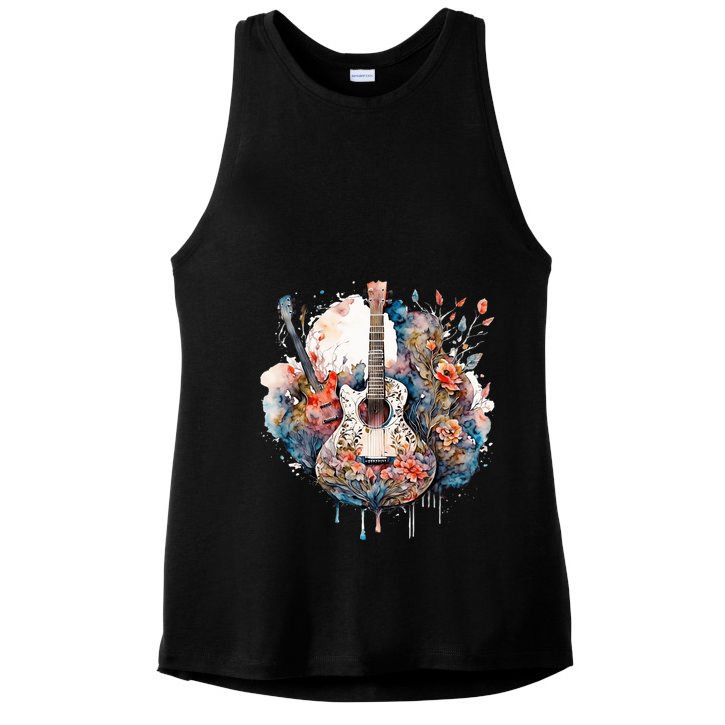 Floral Guitar Ladies PosiCharge Tri-Blend Wicking Tank