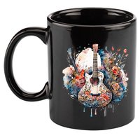 Floral Guitar 11oz C Handle Ceramic Mug