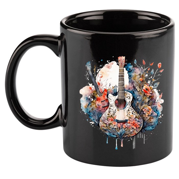 Floral Guitar 11oz C Handle Ceramic Mug