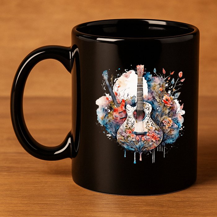 Floral Guitar 11oz C Handle Ceramic Mug