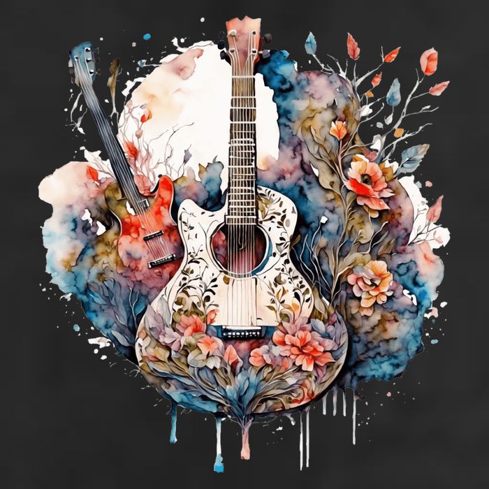 Floral Guitar 11oz C Handle Ceramic Mug