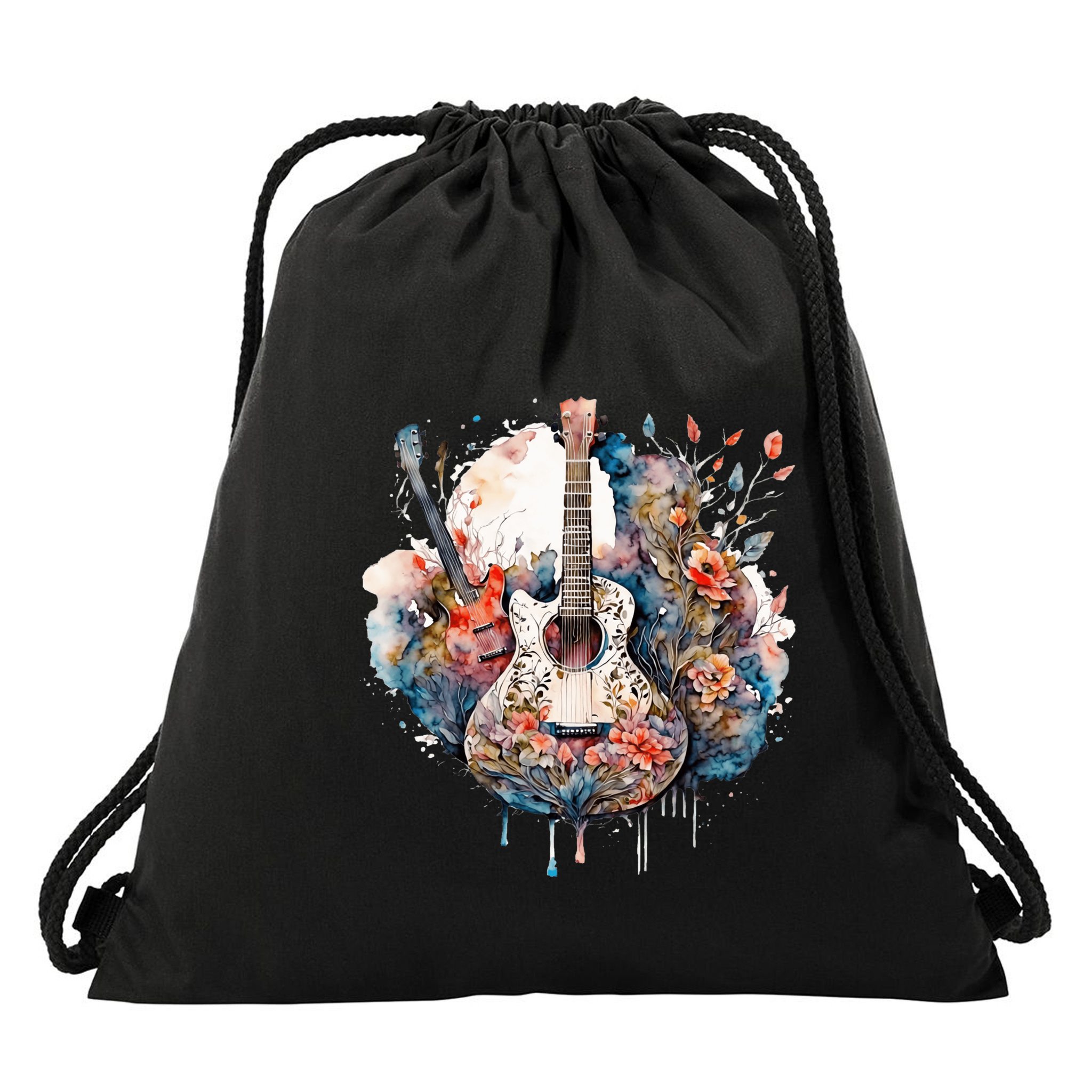 Floral Guitar Drawstring Bag