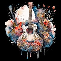 Floral Guitar Drawstring Bag