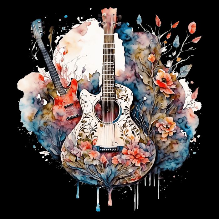 Floral Guitar Drawstring Bag