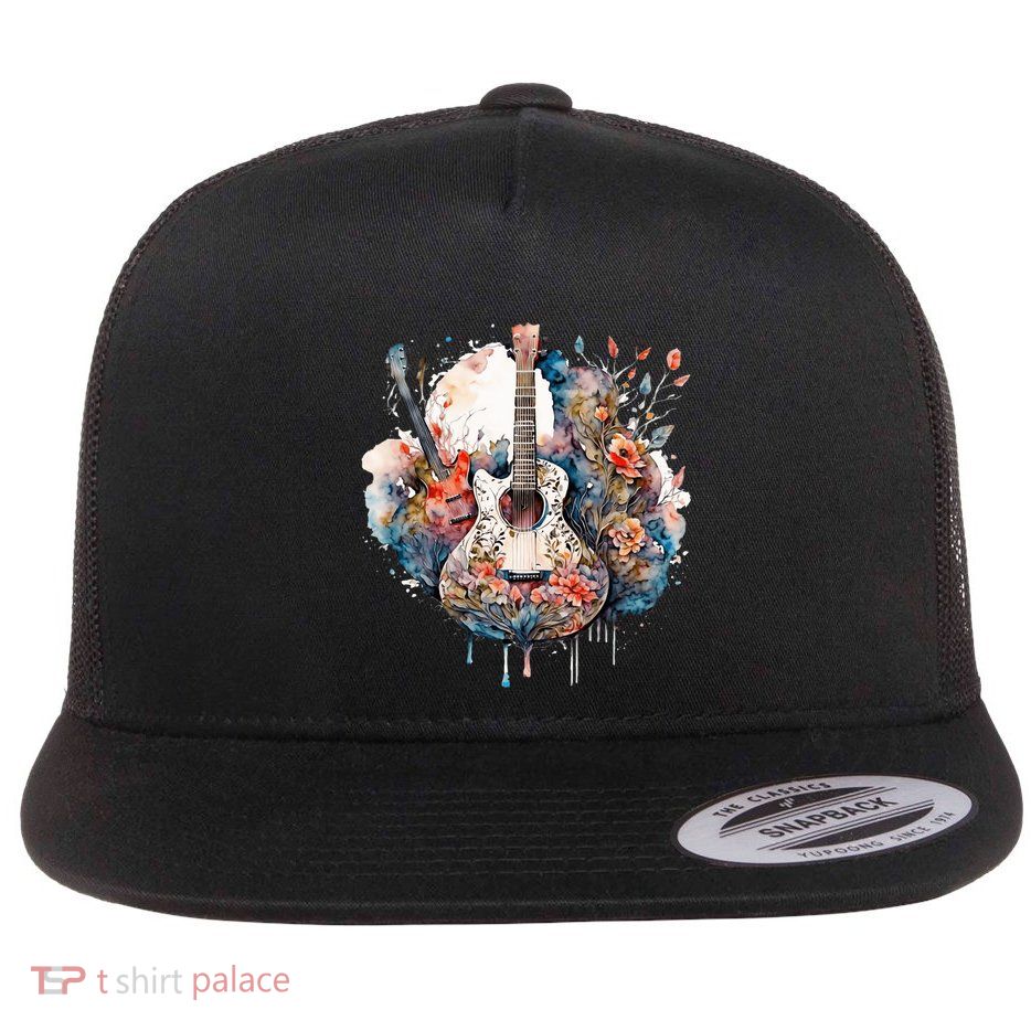 Floral Guitar Flat Bill Trucker Hat