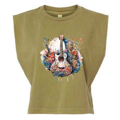 Floral Guitar Garment-Dyed Women's Muscle Tee