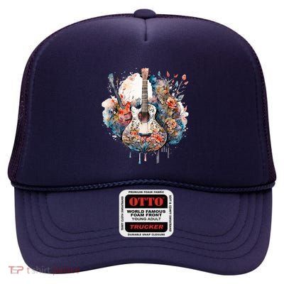 Floral Guitar High Crown Mesh Back Trucker Hat
