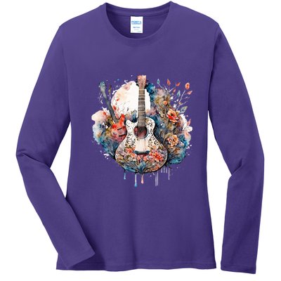 Floral Guitar Ladies Long Sleeve Shirt