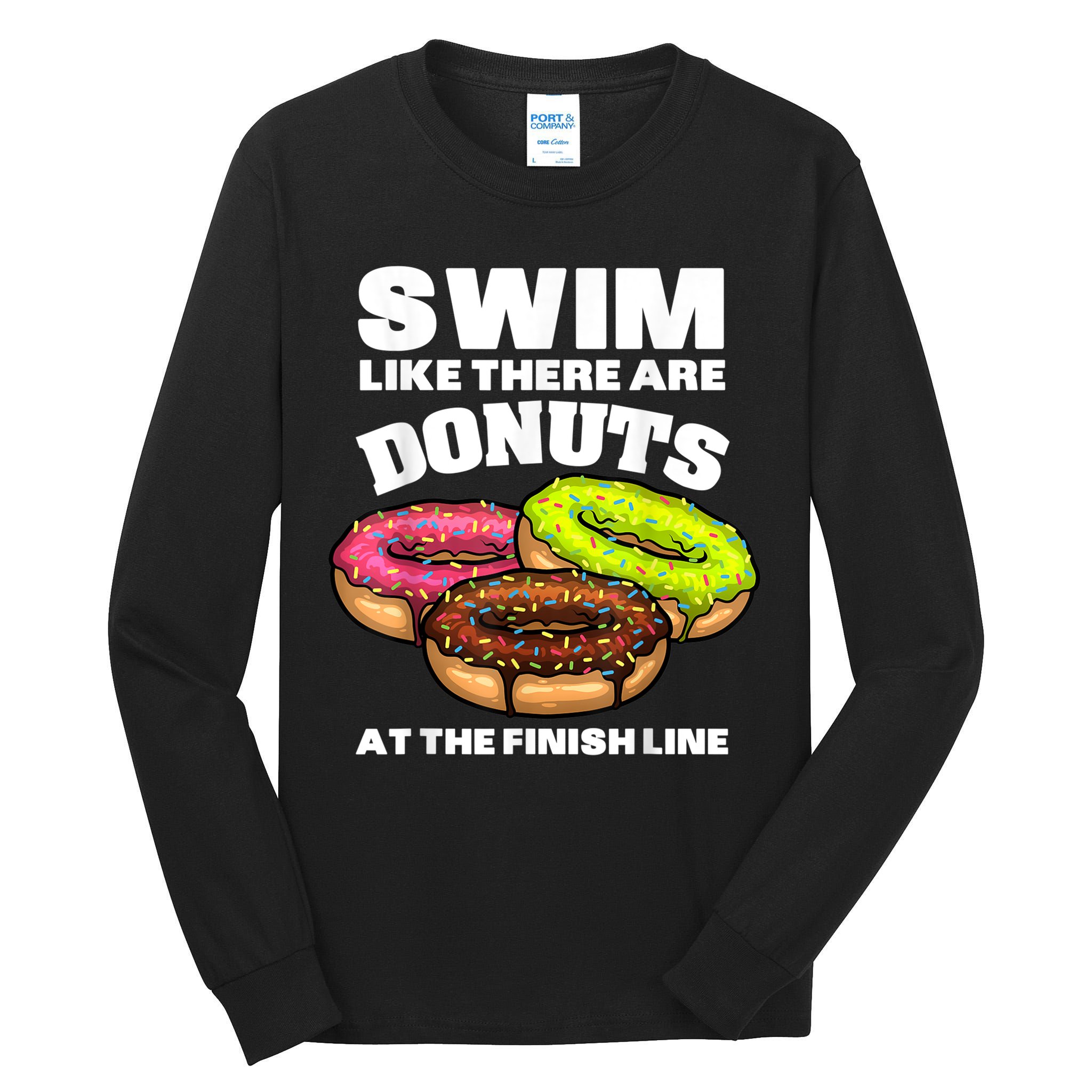 Funny Gift For Swimming Donut Design Men Women Swimmer Sports Athlete Tall Long Sleeve T-Shirt