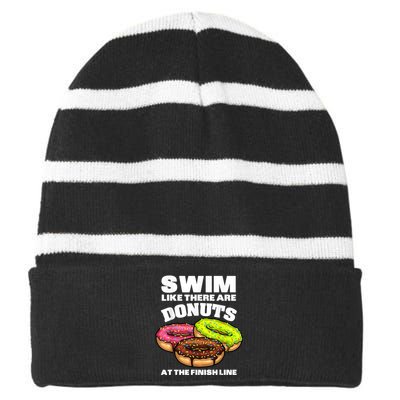 Funny Gift For Swimming Donut Design Men Women Swimmer Sports Athlete Striped Beanie with Solid Band