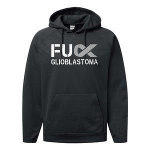 Fuck Glioblastoma Fu Cancer Awareness Ribbon Warrior Fighter Performance Fleece Hoodie