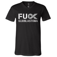 Fuck Glioblastoma Fu Cancer Awareness Ribbon Warrior Fighter V-Neck T-Shirt