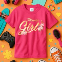 Flower Girl Floral Cute Wedding Kids T-Shirt