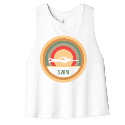 Funny Gift For Swimmers Retro Vintage Swimming Women's Racerback Cropped Tank