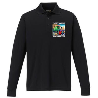 Funny Garbage For Trump 2024 Time To Take Out The Garbage Performance Long Sleeve Polo