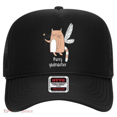 Furry Godmother Funny Cat Godmother Cute Cat Lover High Crown Mesh Back Trucker Hat
