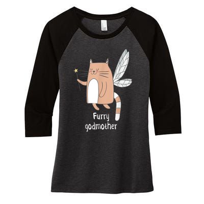 Furry Godmother Funny Cat Godmother Cute Cat Lover Women's Tri-Blend 3/4-Sleeve Raglan Shirt