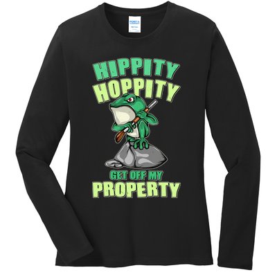 Funny Gun Frog Hippity Hoppity Get Off My Property Ladies Long Sleeve Shirt