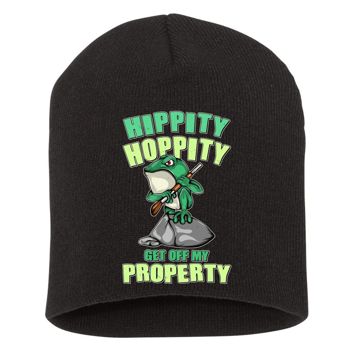 Funny Gun Frog Hippity Hoppity Get Off My Property Short Acrylic Beanie