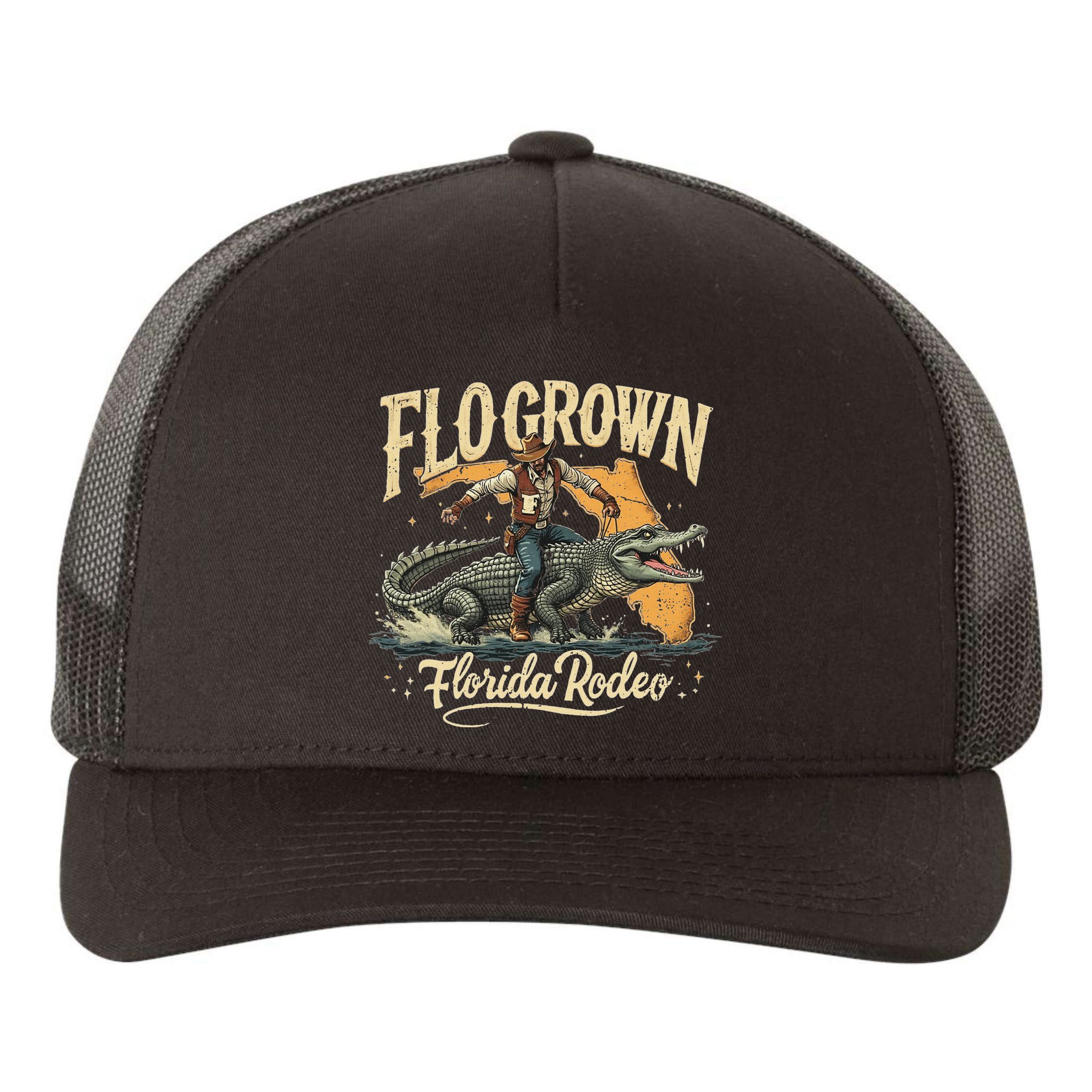 Flo Grown Florida Fl Alligator Rodeo Yupoong Adult 5-Panel Trucker Hat