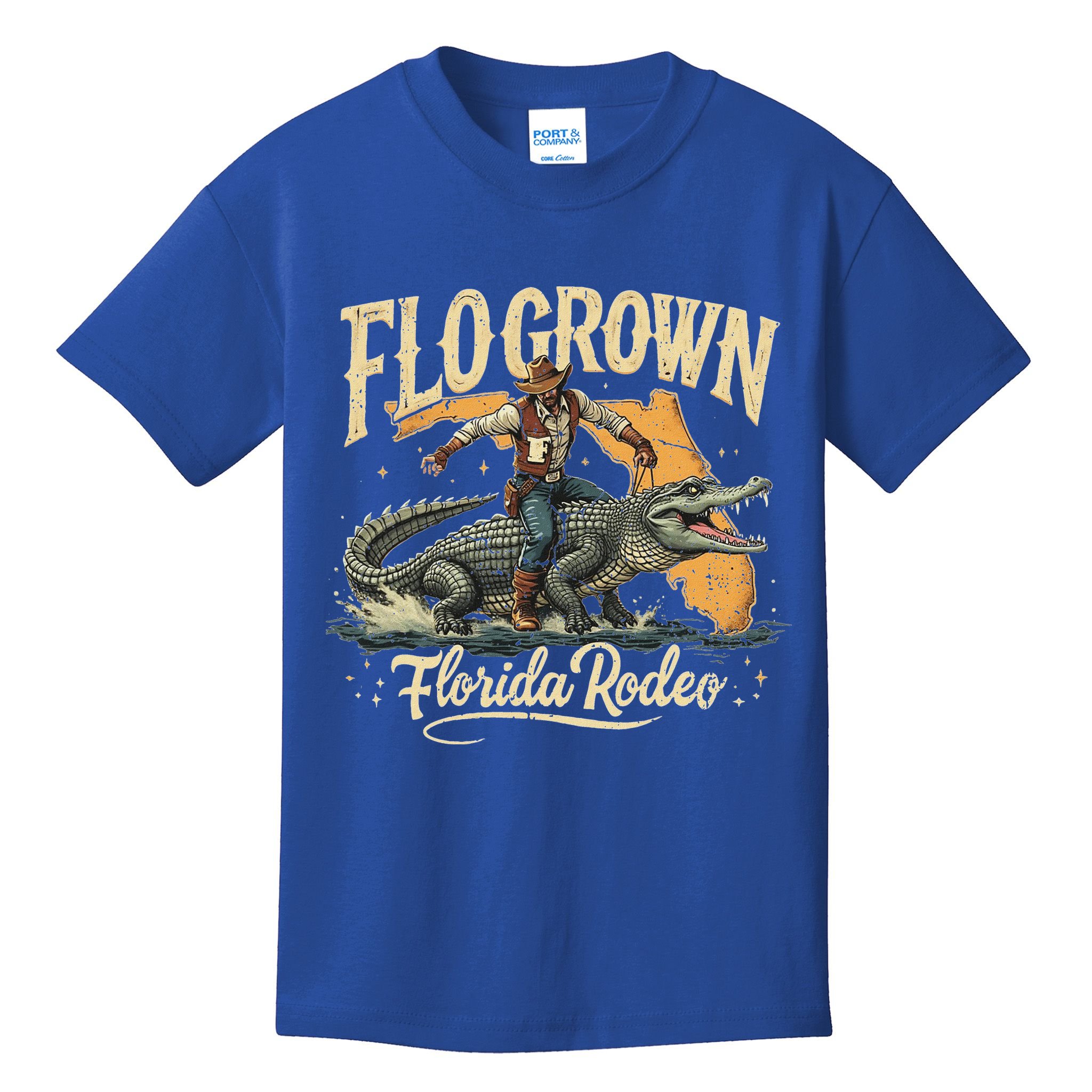 Flo Grown Florida Fl Alligator Rodeo Kids T-Shirt