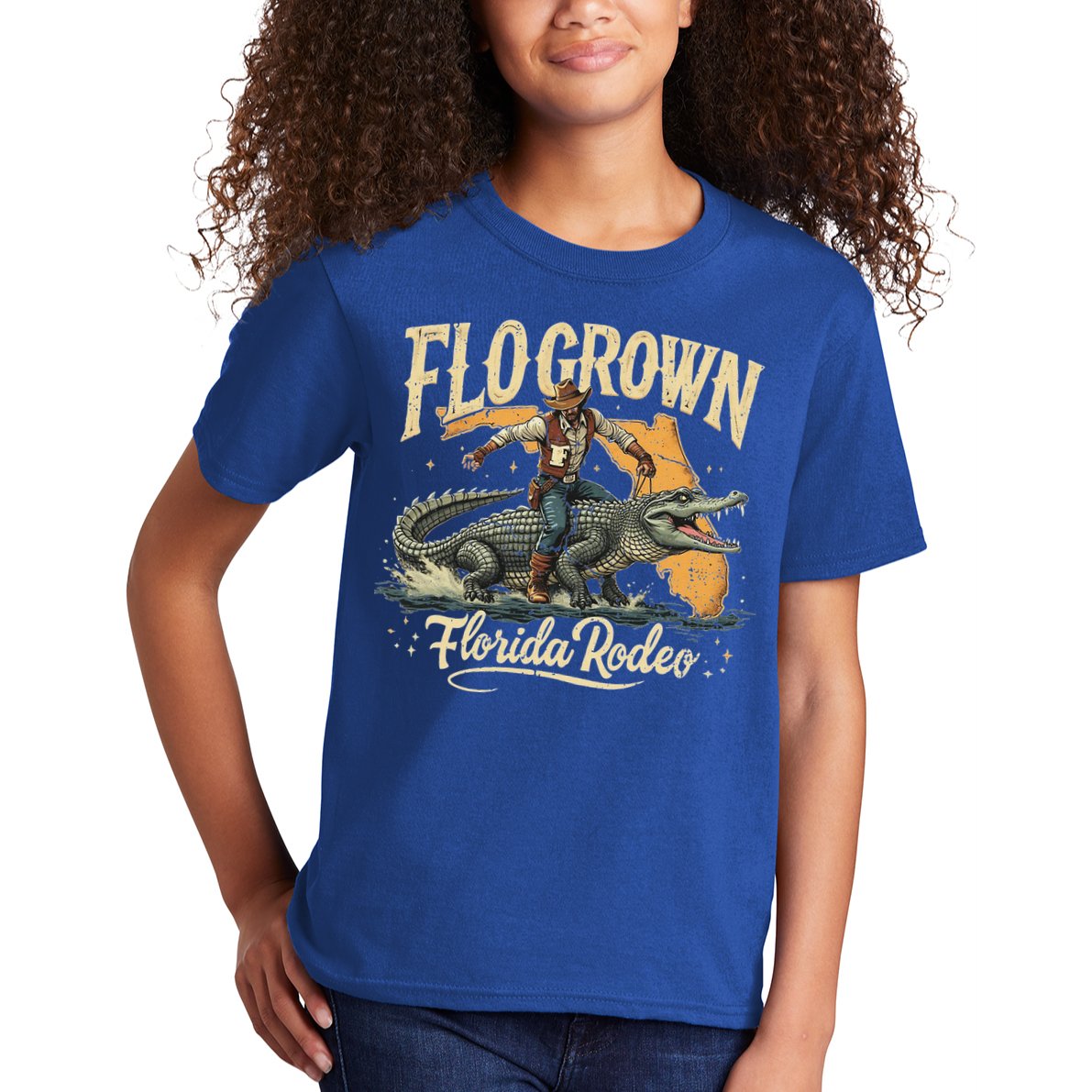 Flo Grown Florida Fl Alligator Rodeo Kids T-Shirt