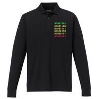 Funny Gift For Computer Geek I Love You Binary Code Performance Long Sleeve Polo