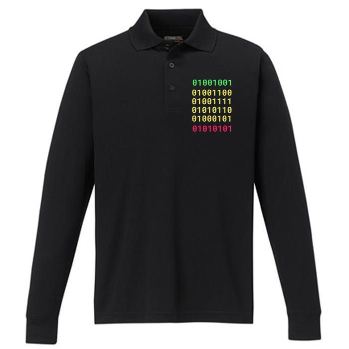 Funny Gift For Computer Geek I Love You Binary Code Performance Long Sleeve Polo