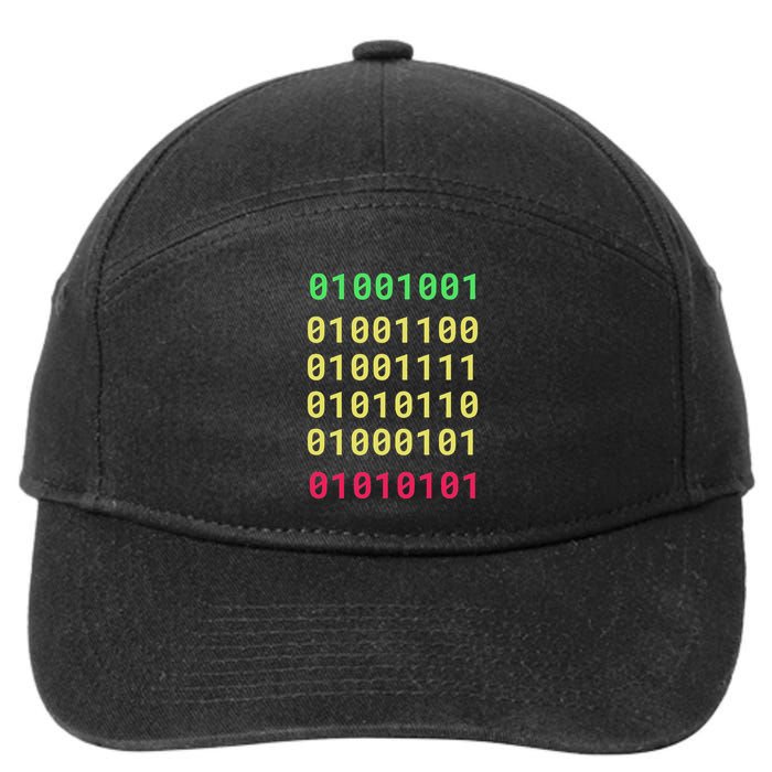 Funny Gift For Computer Geek I Love You Binary Code 7-Panel Snapback Hat
