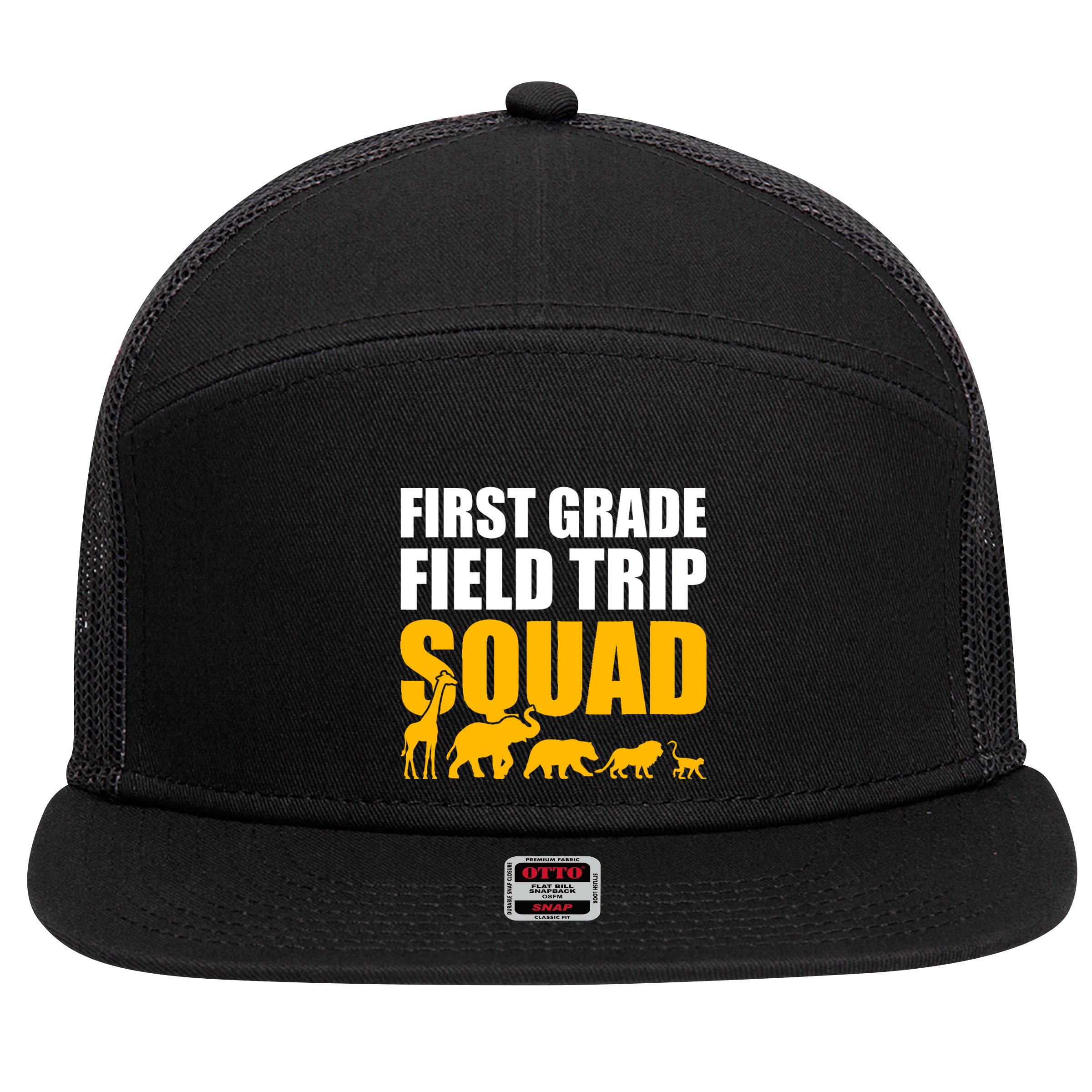 First Grade Field Trip Squad 1st Grade Zoo Crew Safari 7 Panel Mesh Trucker Snapback Hat