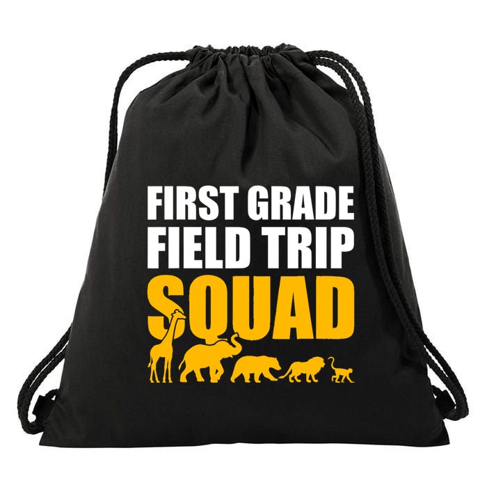 First Grade Field Trip Squad 1st Grade Zoo Crew Safari Drawstring Bag